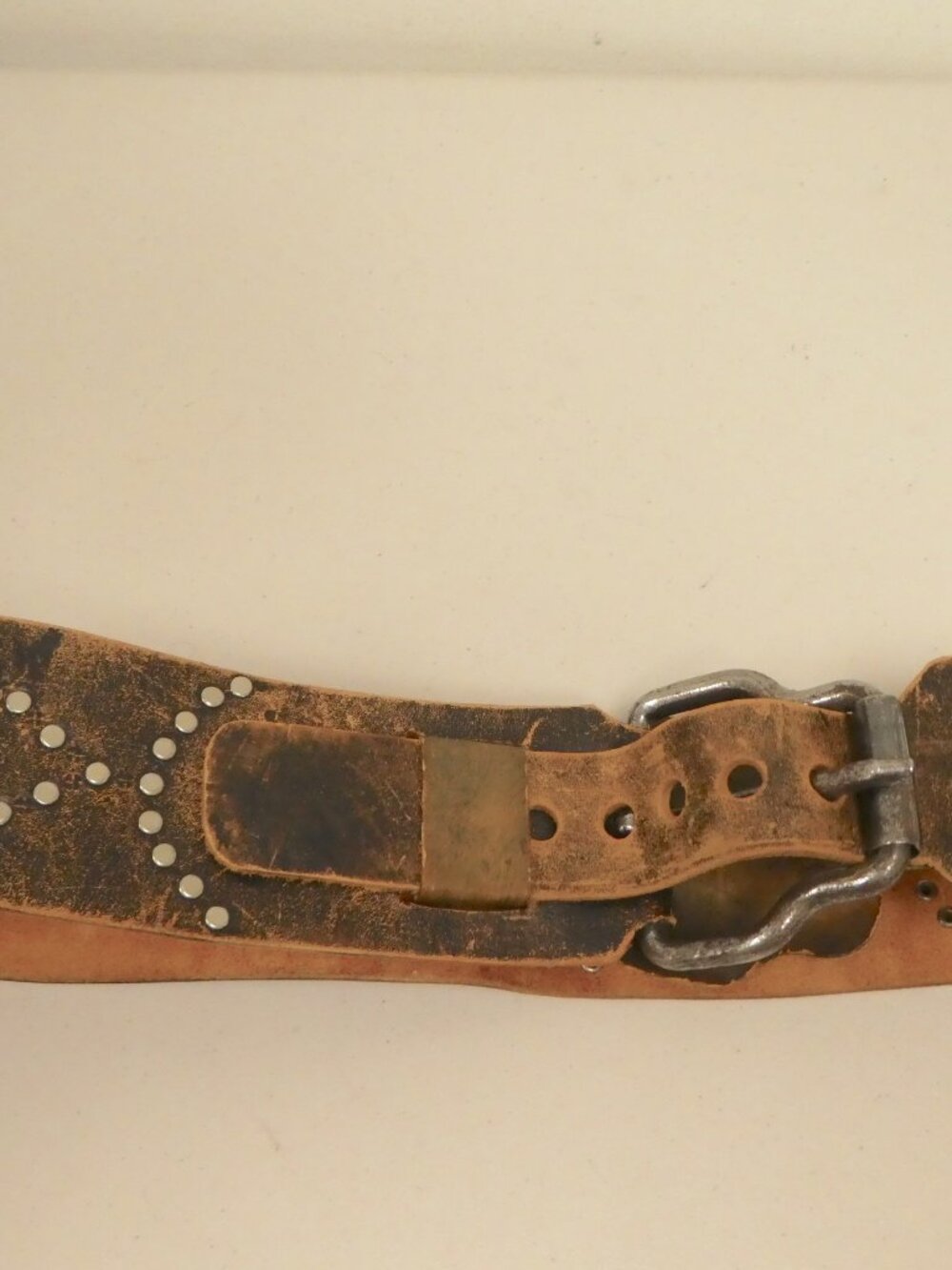 Vintage Handmade Brown studded leather WIDE belt 32 TO 36